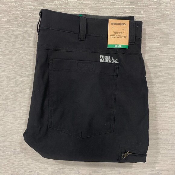 Eddie Bauer Fleece Lined Tech Pants Mens 38 x 30 Black Water Repellent Insulated - Picture 5 of 13